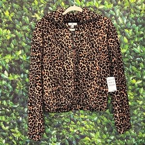 NWT BP cropped leopard print fleece quarter zip sweater jacket Small